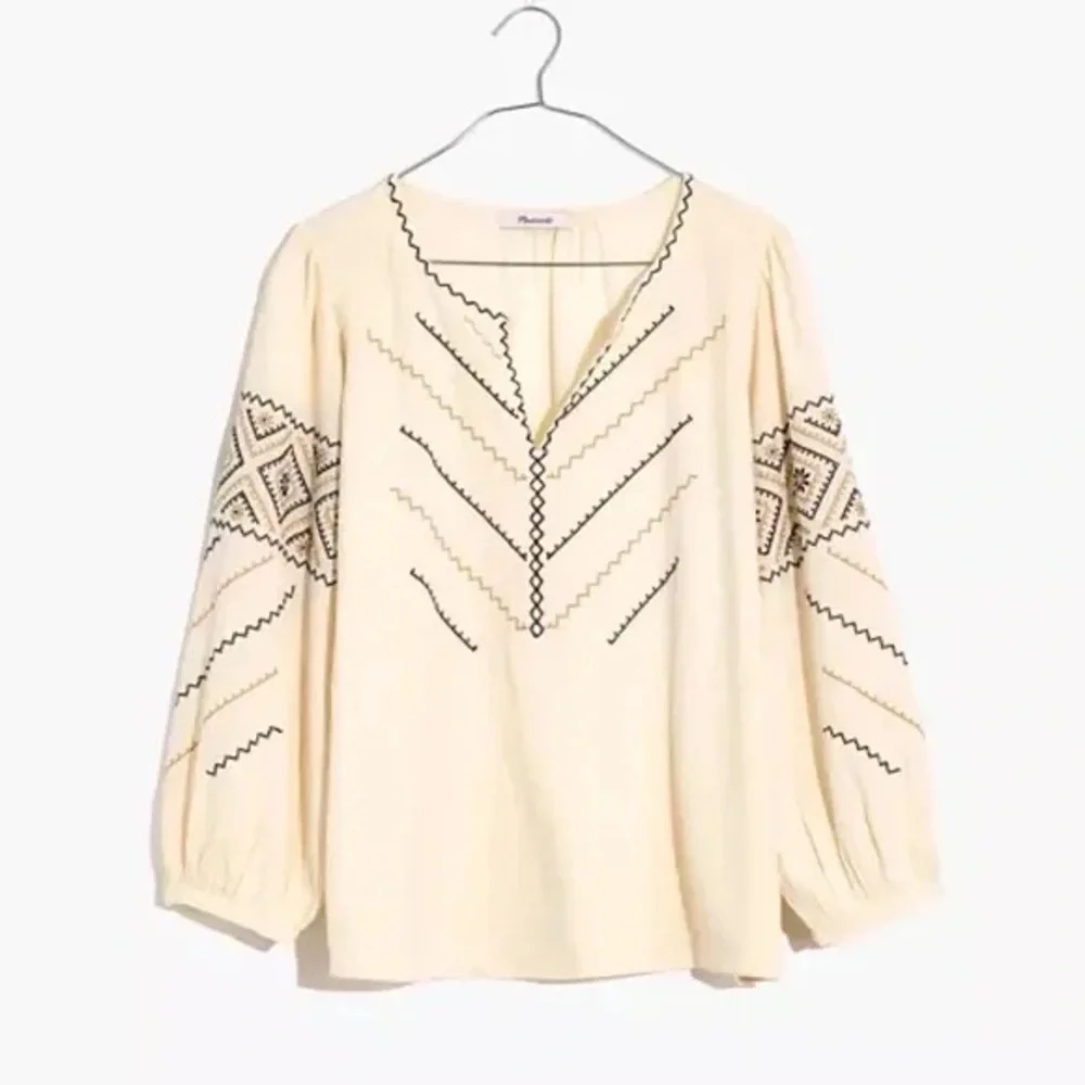 Madewell Women's Cream Embroidered Top Size Medium - Picture 2 of 11